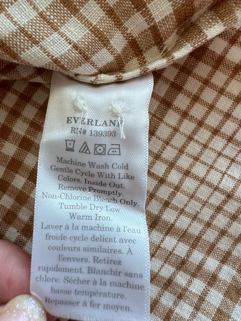 Everlane EUC Women’s Beige Gingham Button-Down Plaid Long Sleeve Shirt Size: 00 - Picture 12 of 13